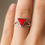 Luxury Heritage Sterling Silver Triangle Red Coral Women’s Ring