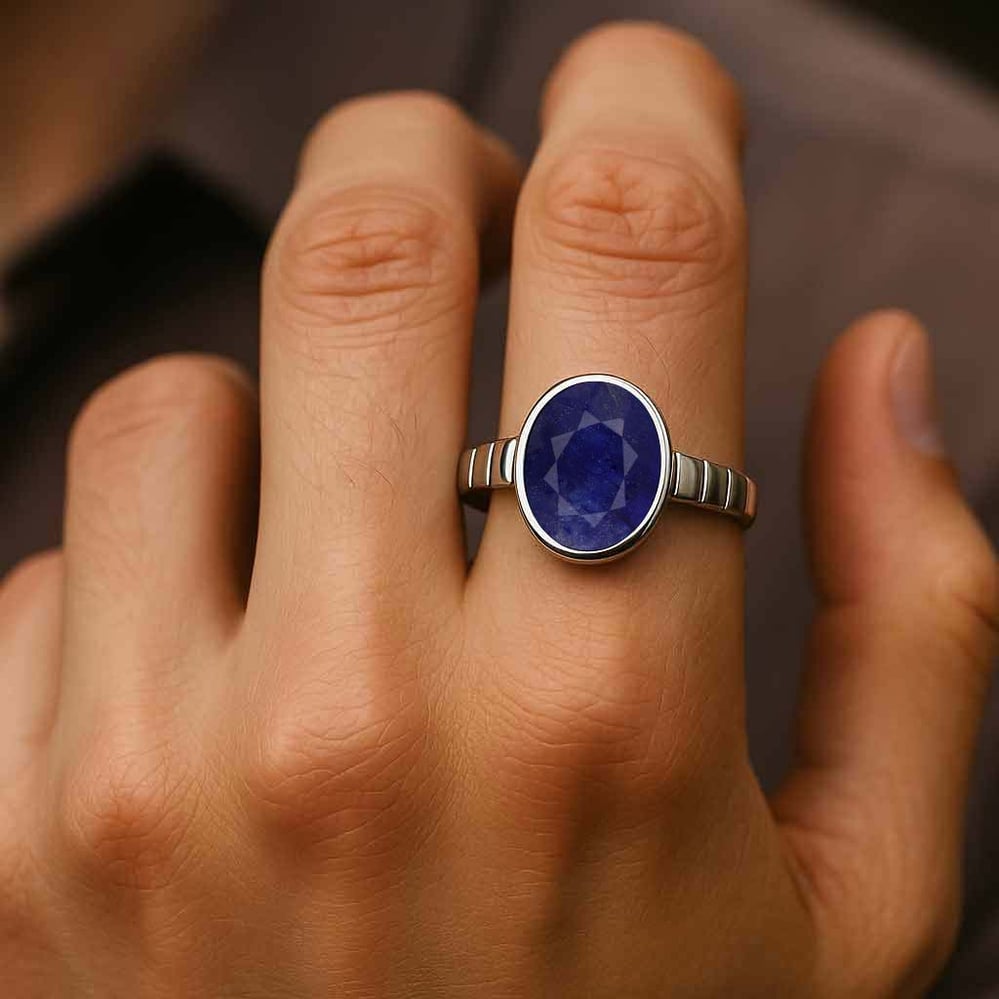Luxury Royal Blue Sapphire Sterling Silver Ring for Male