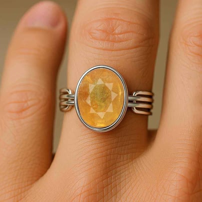 Luxury Royal Yellow Sapphire Sterling Silver Ring for Female