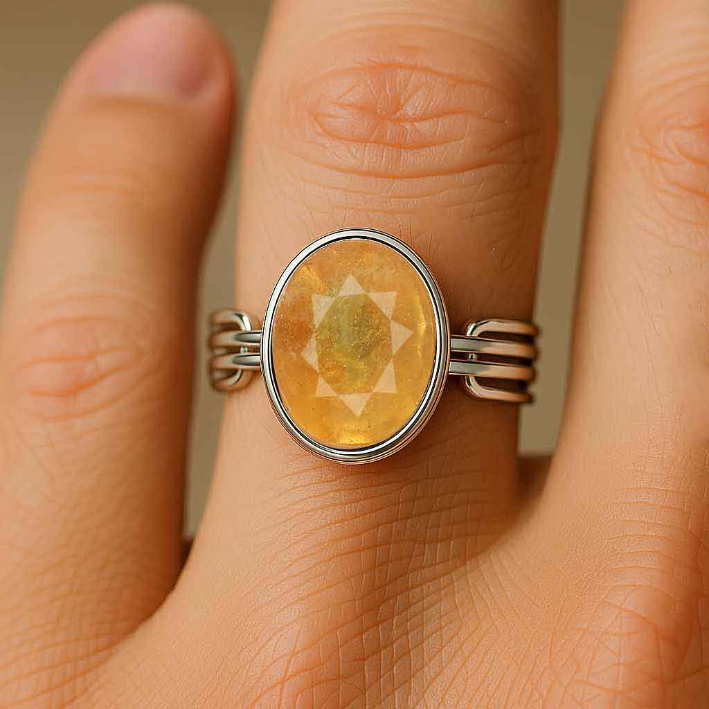 Luxury Royal Yellow Sapphire Sterling Silver Ring for Female