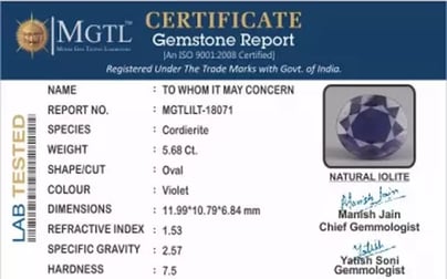 Madagascar Iolite - 5.68 Carat Prime Quality | ILT-18071