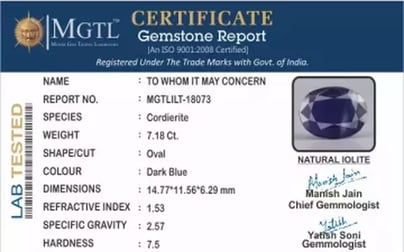 Madagascar Iolite - 7.18 Carat Prime Quality | ILT-18073