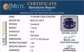 Madagascar Iolite - 7.18 Carat Prime Quality | ILT-18073