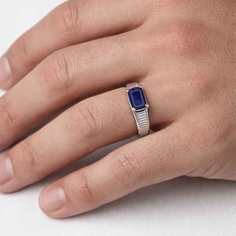 MGA Silver Bend Blue Sapphire Ring For Him