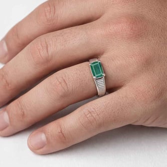 MGA Silver Bend Emerald Ring For Him