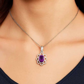 Modern 925 Silver Amethyst (Jamuniya) Pendant