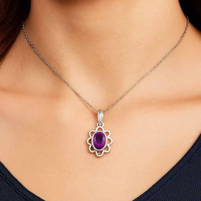 Modern 925 Silver Amethyst (Jamuniya) Pendant