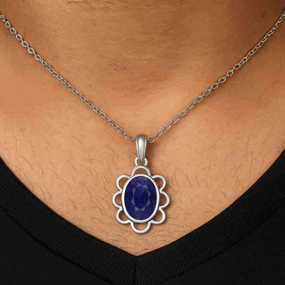 Modern 925 Silver Blue Sapphire (Neelam) Pendant
