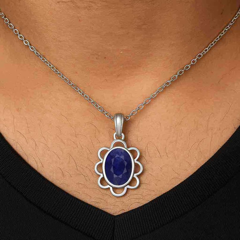 Shop Modern 925 Silver Blue Sapphire (Neelam) Pendant Online | MyRatna