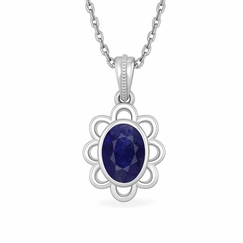 【New Arrivals】シルバー925ペンダントblue sapphire Shop Modern 925 Silver Blue Sapphire (Neelam) Pendant Online | MyRatna