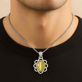 Modern 925 Silver Cat's Eye (Lahsuniya) Pendant