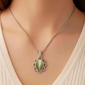 Modern 925 Silver Cat's Eye (Lahsuniya) Pendant
