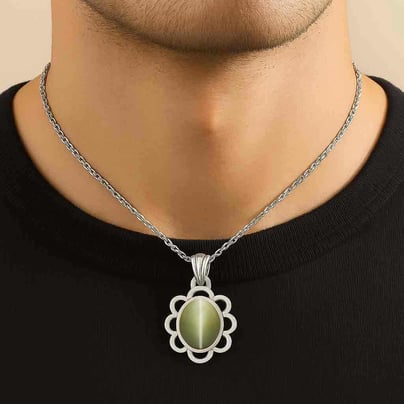 Modern 925 Silver Cat's Eye (Lahsuniya) Pendant