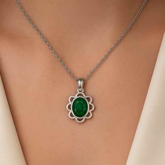 Modern 925 Silver Emerald (Panna) Pendant