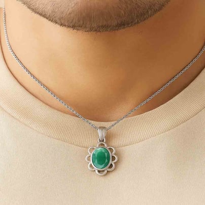Modern 925 Silver Emerald (Panna) Pendant