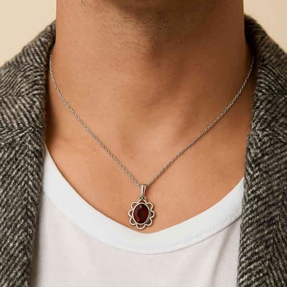 Modern 925 Silver Hessonite Gomed Pendant