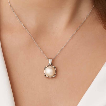 Modern 925 Silver Pearl (Moti) Pendant