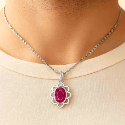 Modern 925 Silver Ruby (Manik) Pendant