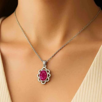 Modern 925 Silver Ruby (Manik) Pendant