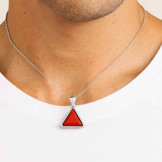 Modern 925 Silver Triangle Red Coral (Moonga) Pendant