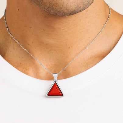 Modern 925 Silver Triangle Red Coral (Moonga) Pendant