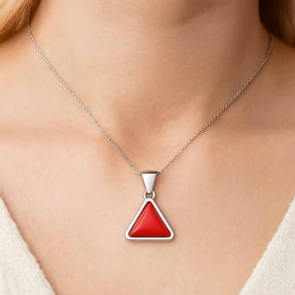 Modern 925 Silver Triangle Red Coral (Moonga) Pendant