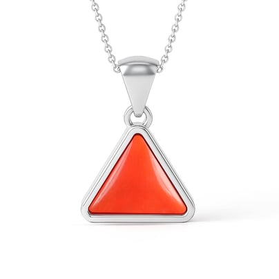 Modern 925 Silver Triangle Red Coral (Moonga) Pendant