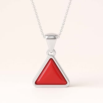 Modern 925 Silver Triangle Red Coral (Moonga) Pendant