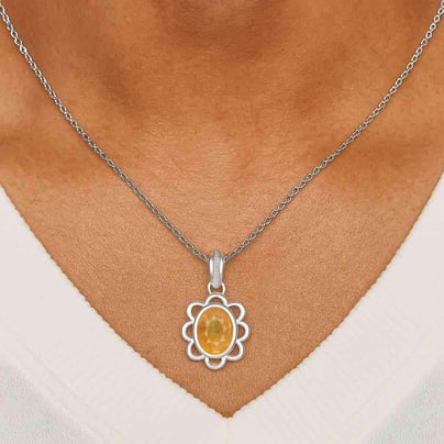 Modern 925 Silver Yellow Sapphire (Pukhraj) Pendant