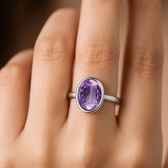 Modern 925 Sterling Silver Amethyst Women’s Ring