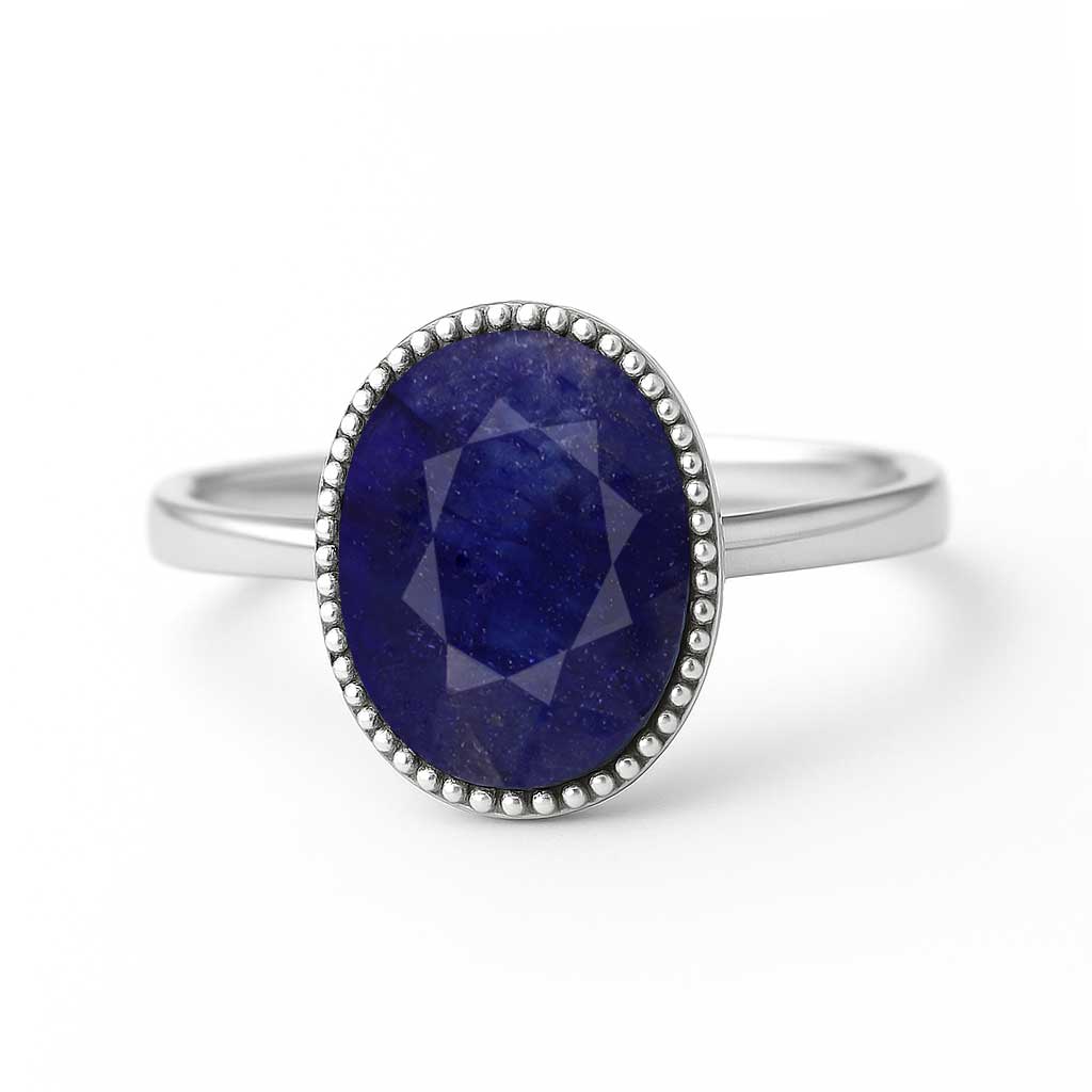 Modern Blue Sapphire Sterling Silver Ring for Women