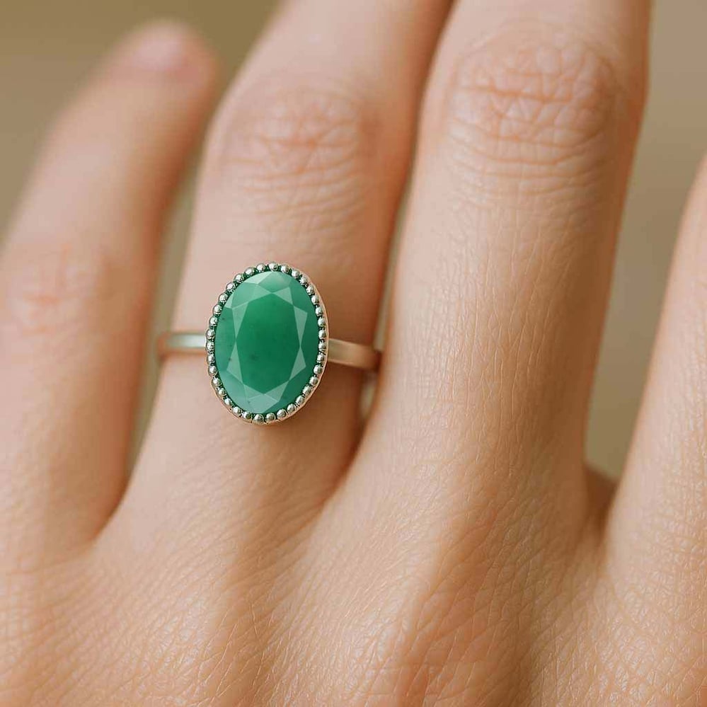 Modern Emerald Sterling Silver Ring for Women