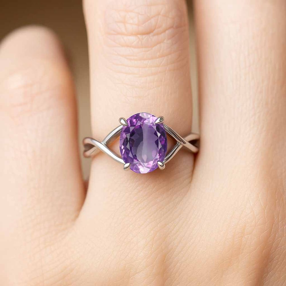 Modern Sterling Silver Amethyst Gemstone Women’s Ring