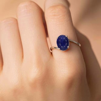 Modern Sterling Silver Blue Sapphire Gemstone Women’s Ring