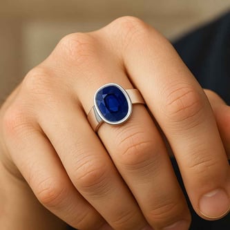 Modern Sterling Silver Blue Sapphire Neelam Ratna Men’s Ring