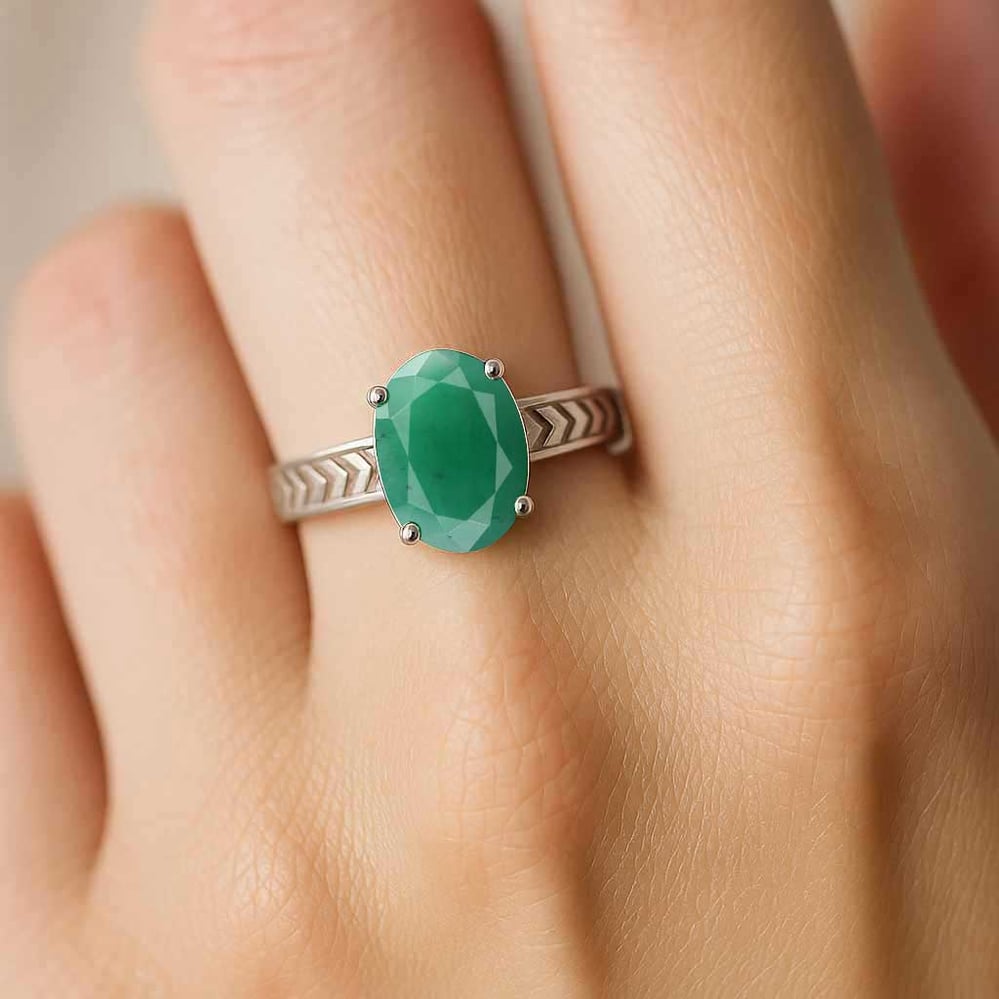 Modern Sterling Silver Emerald Gemstone Women’s Ring