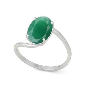 Modern Sterling Silver Emerald Gemstone Women’s Ring