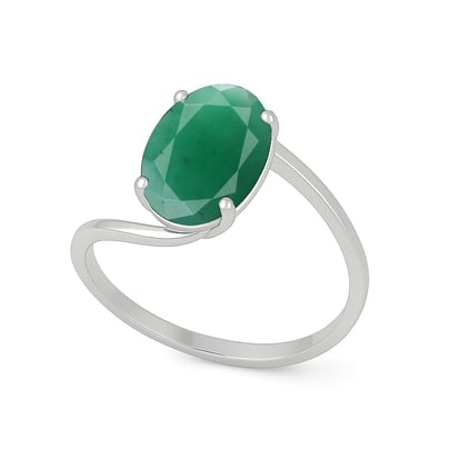 Modern Sterling Silver Emerald Gemstone Women’s Ring