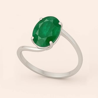 Modern Sterling Silver Emerald Gemstone Women’s Ring