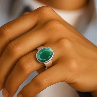 Modern Sterling Silver Emerald Panna Ratna Men’s Ring