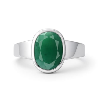 Modern Sterling Silver Emerald Panna Ratna Men’s Ring