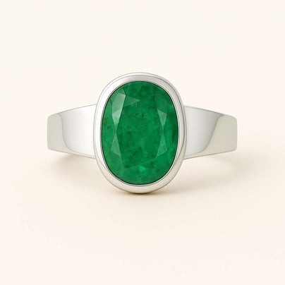 Modern Sterling Silver Emerald Panna Ratna Men’s Ring