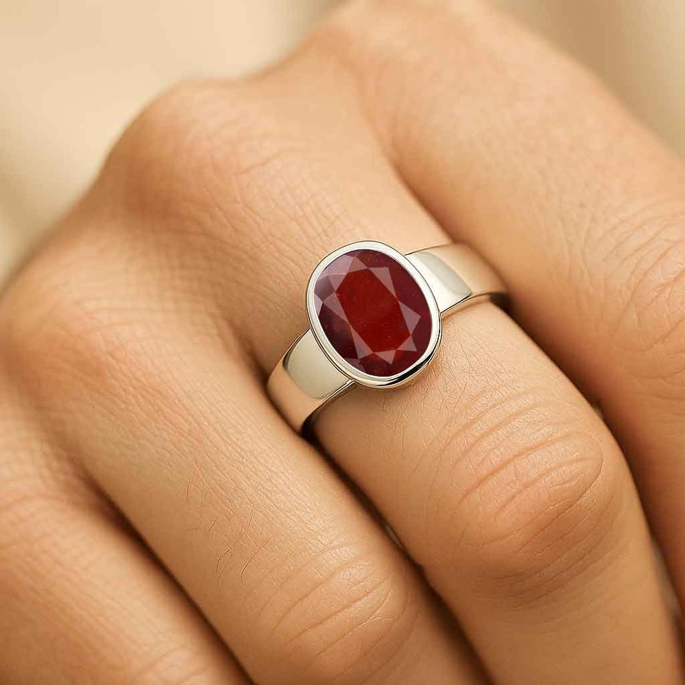 Modern Sterling Silver Hessonite Gomed Ratna Men’s Ring