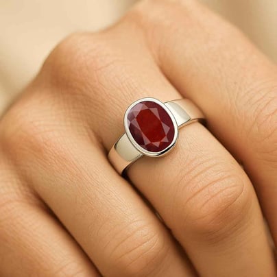 Modern Sterling Silver Hessonite Gomed Ratna Men’s Ring