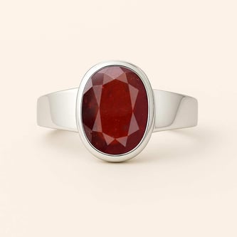 Modern Sterling Silver Hessonite Gomed Ratna Men’s Ring