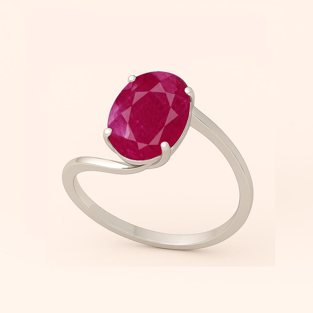Modern Sterling Silver Ruby Gemstone Women’s Ring