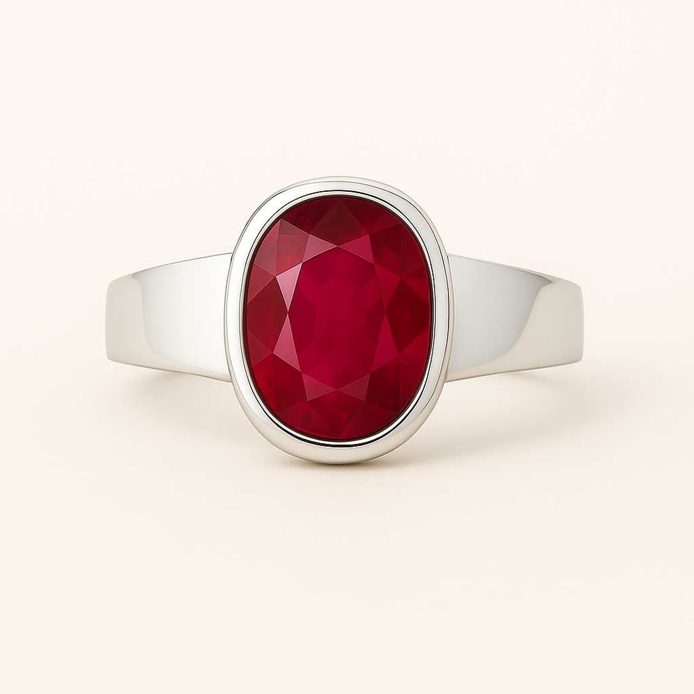 Modern Sterling Silver Ruby Manik Ratna Men’s Ring
