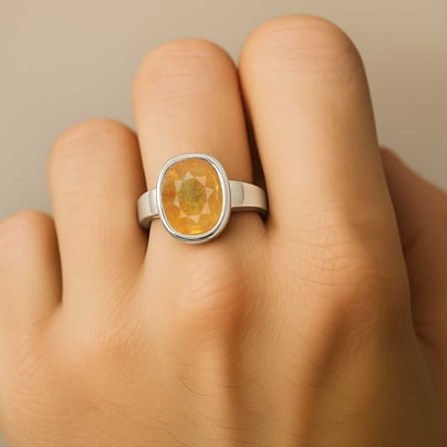 Modern Sterling Silver Yellow Sapphire Pukhraj Ratna Men’s Ring