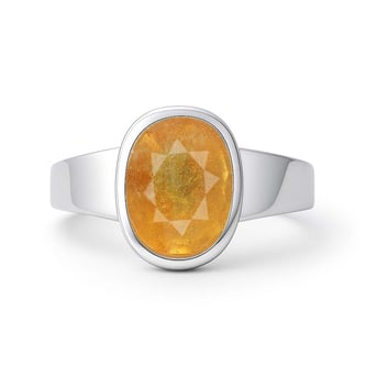 Modern Sterling Silver Yellow Sapphire Pukhraj Ratna Men’s Ring