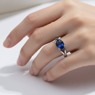 Modern Women's Sterling Silver Oval Blue Sapphire Ring